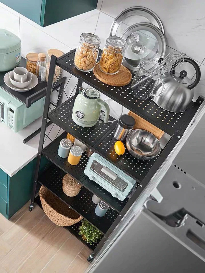 SKŁADANY MOBLILNY CZARNY REGAŁ NA KÓŁKACH 5 POZIOMÓW PÓŁKI Informacje dodatkowe na butelki na przyprawy