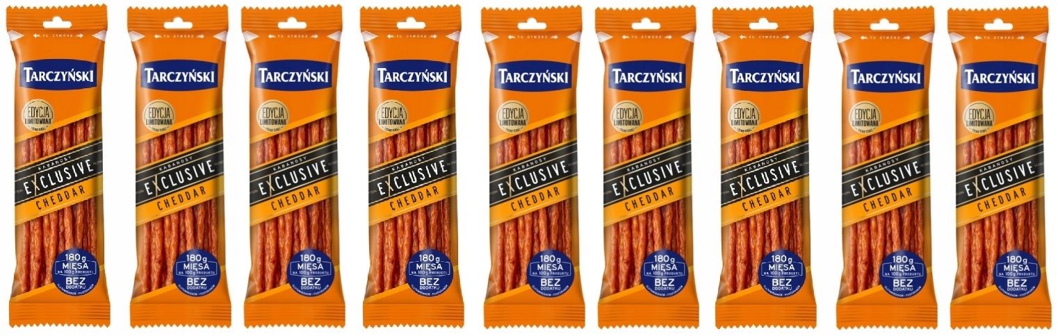 9 x 90 g Tarczyński Kabanosy Exclusive příchuť cheddar Půlka Kartonu