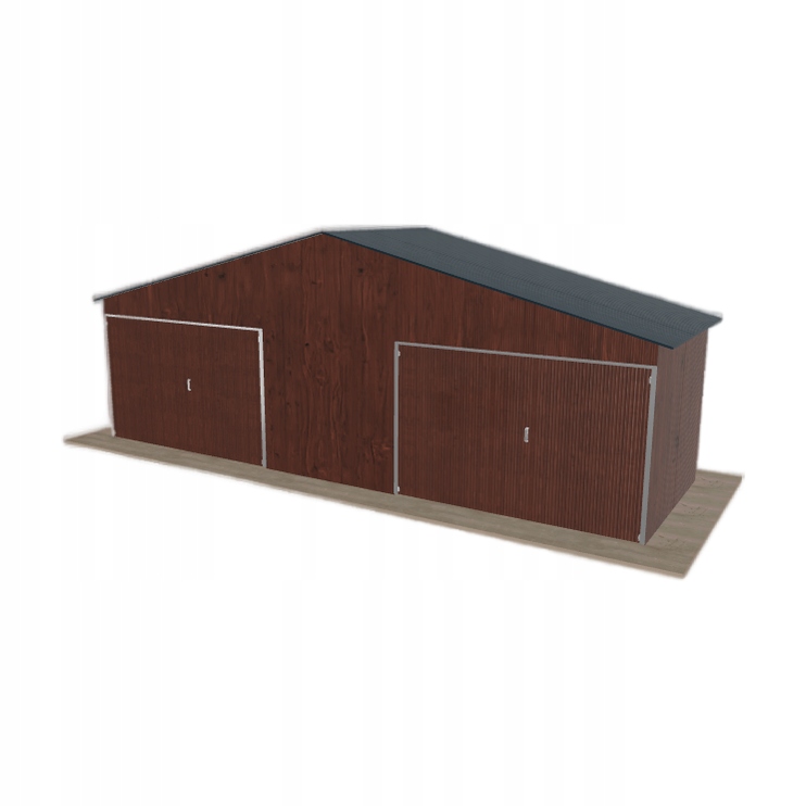 Plechová garáž 8x2.5 m, dvoupolohová, sedlová, tmavý ořech