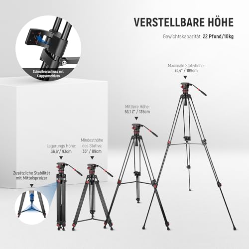 NEEWER Statyw Wideo 189cm Z Głowicą Fluidową Kompatybilny Z DJI RS — miniatura 5