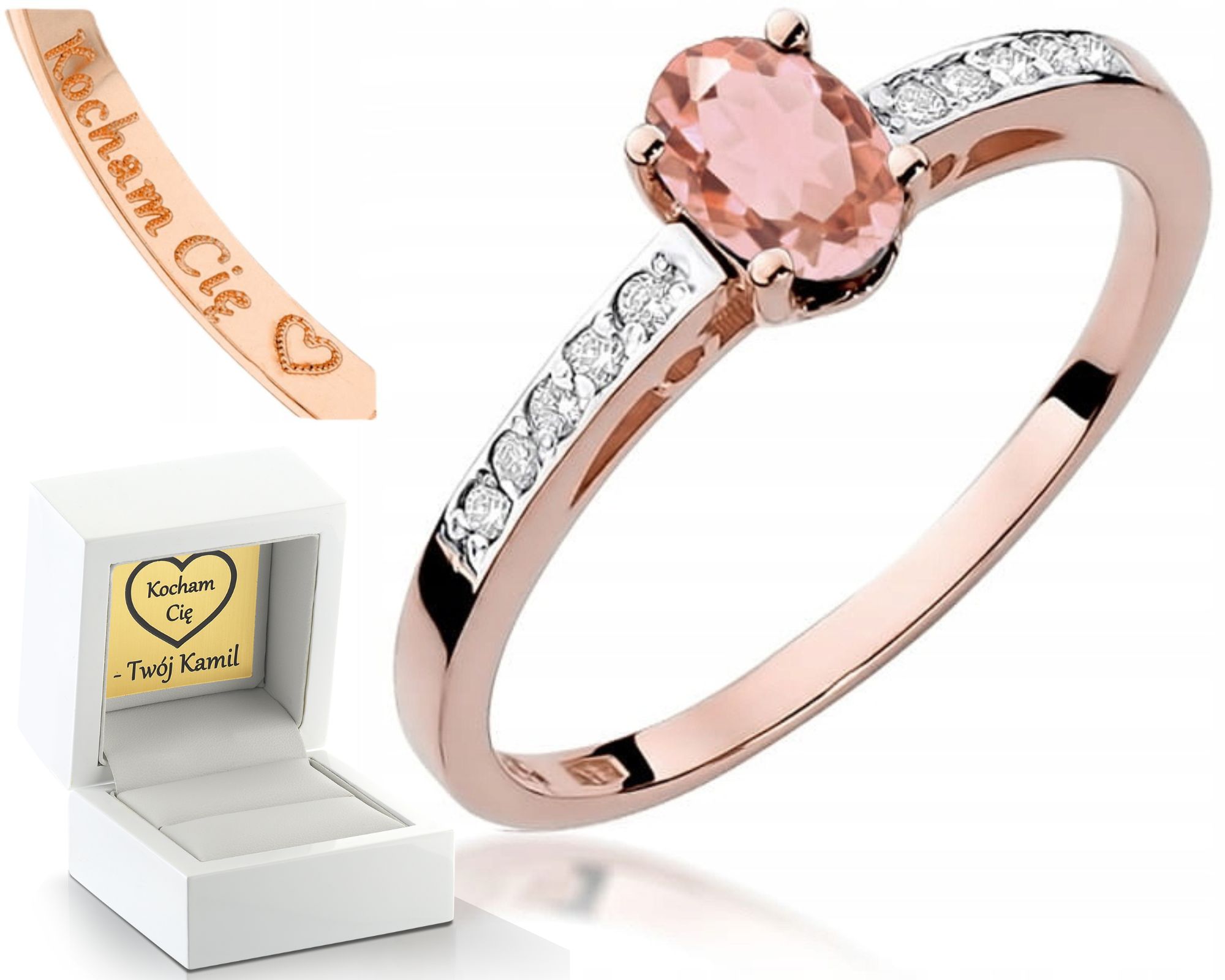 Zásnubní Prstýnek Brilianty Růžové Zlato Přírodní Kámen Morganit 585