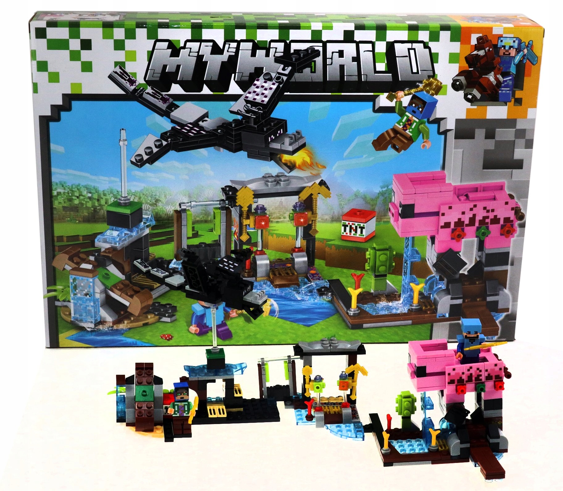 Klocki MINECRAFT BAZA LOCH WIOSKA ŚWINIA i SMOK 432 ele Marka LEGO