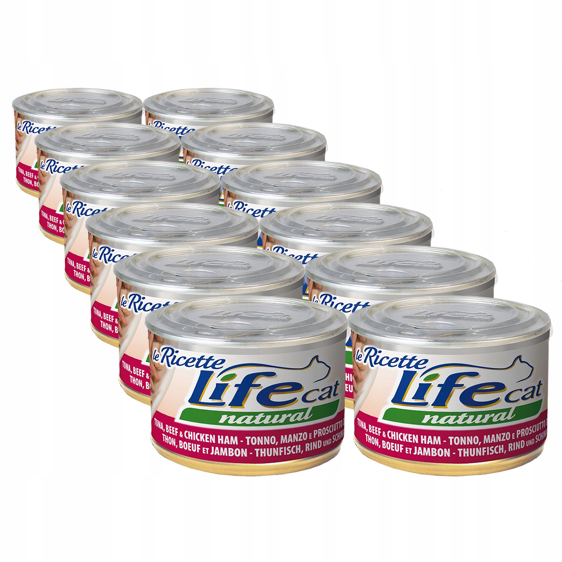 Levně Life Cat Le Ricette pro kočky konzerva 12x150 g tuňák hovězí maso šunka