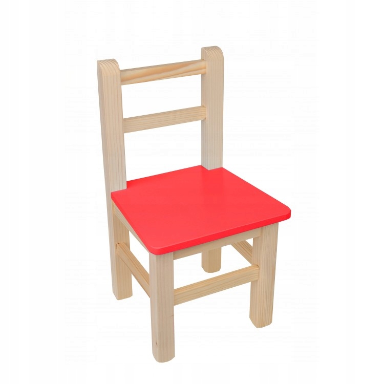 DREWNIANE KRZESEŁKO DZIECI EKO MALOWANE CZERWONE