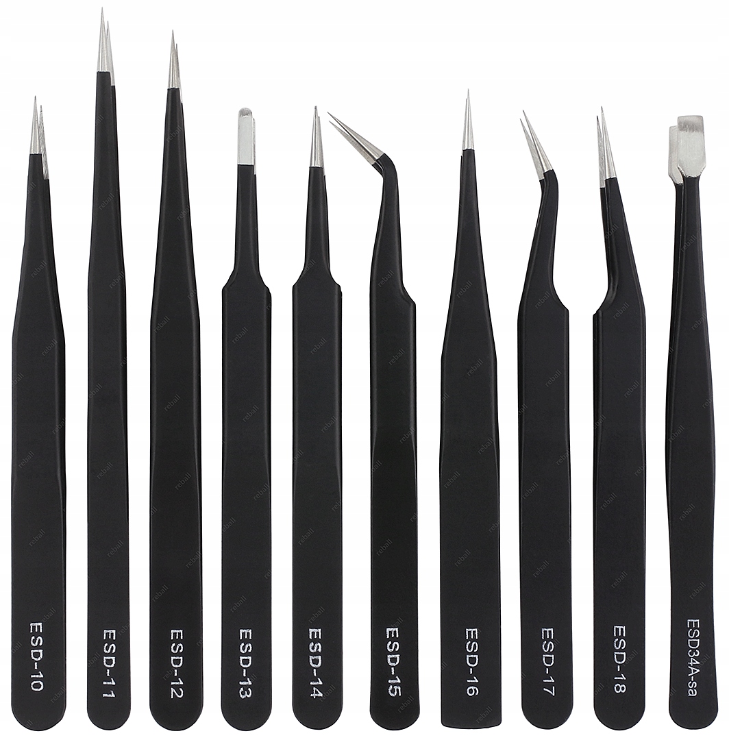 10x PĘSETA PRECYZYJNA PINCETA METALOWA PENSETA DO BRWI ESD + SZCZYPCE PLATO Marka Reball