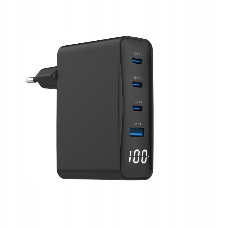 Univerzální nabíječka 100W GaN 1xUSB-A 3xUSB-C rychlé nabíjení LCD