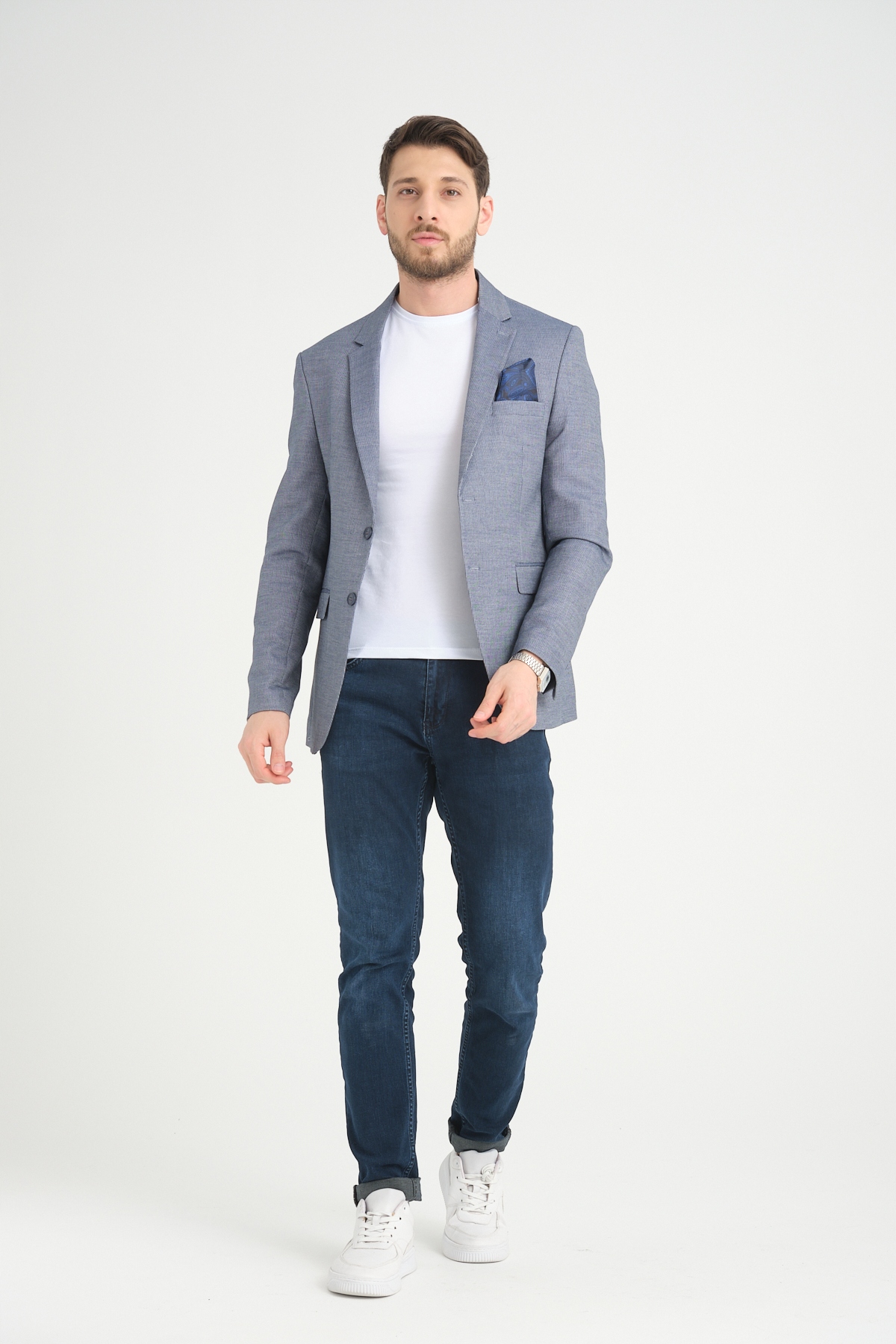 MARYNARKA MĘSKA GRANATOWA WIZYTOWA ELEGANCKA BIZNESOWA CASUAL TURECKA 48 Model PREMIUM