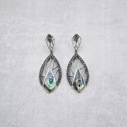 Stříbrné náušnice s markýzami a perleťovou hmotou