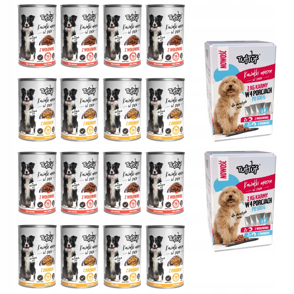 Levně Vlhké Krmivo Pro Psa Tuf Tuf MIX 16x415G Hovězí A Drůbež 2x Box 4x500G