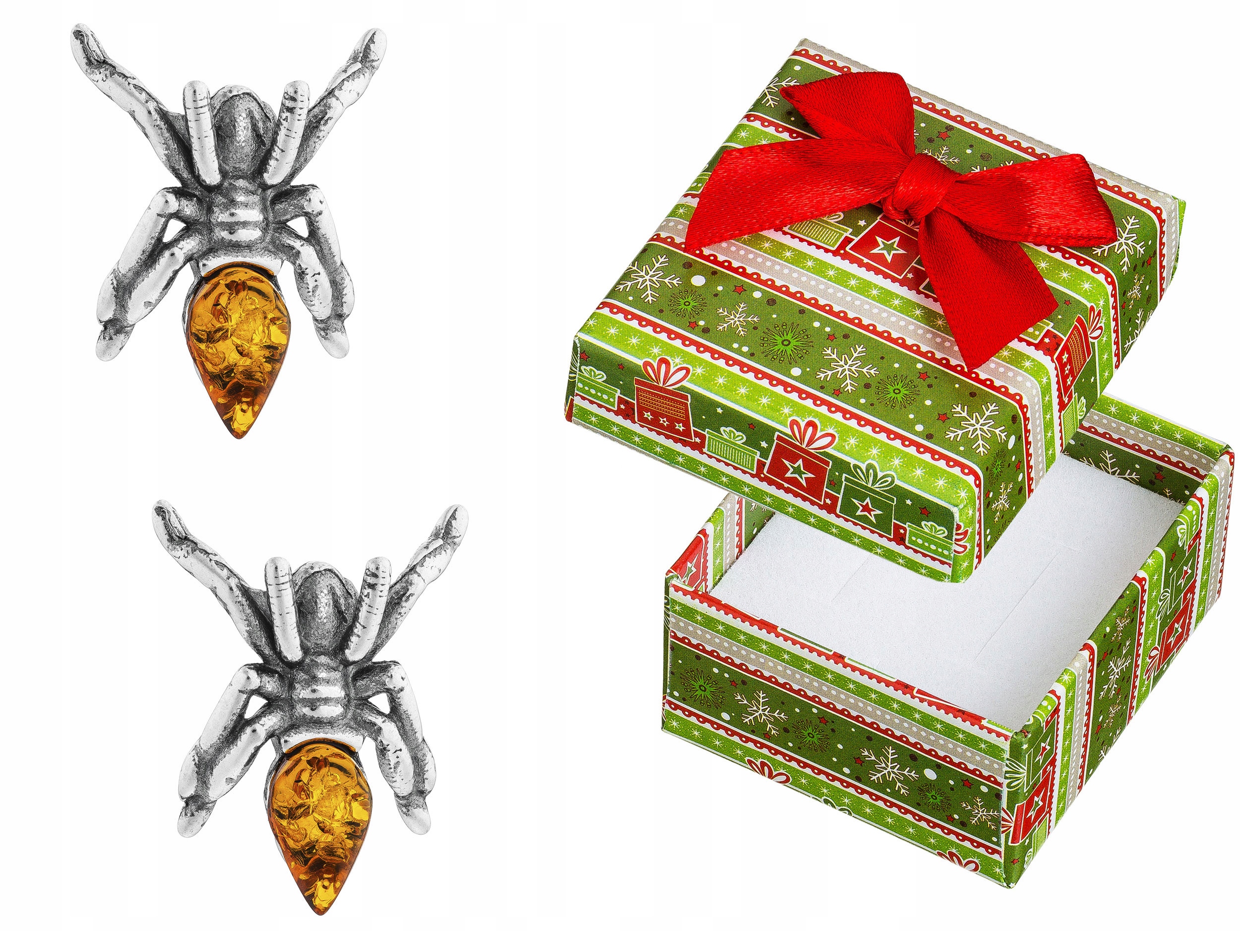 Stříbrné Náušnice Pavouci s jantarem Oxidované šroubky Tužky Stříbro 925