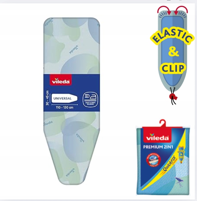 Levně Obal na žehlicí prkno Vileda 2v1 Premium Quick Fix 130x45 cm