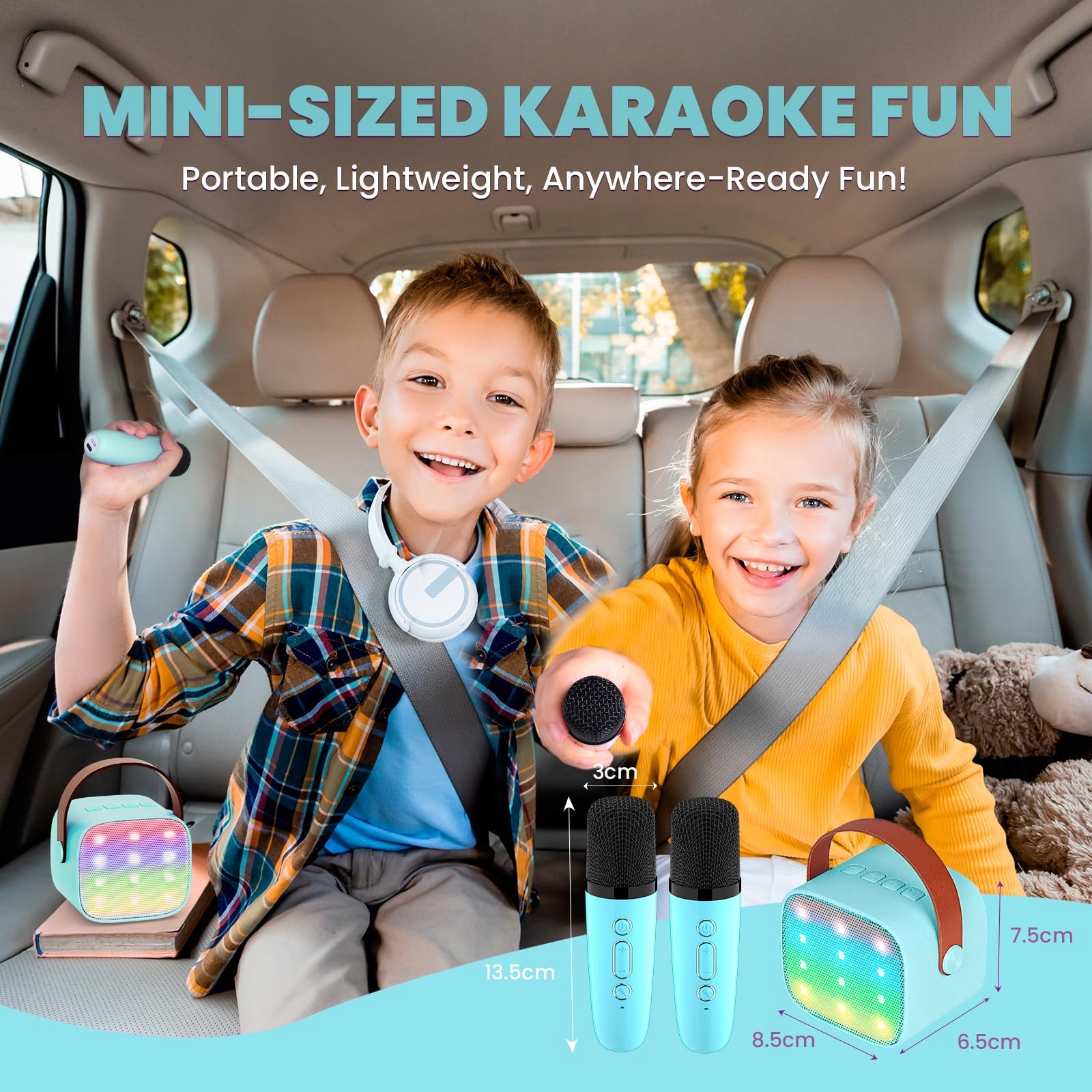WOWSTAR Przenośna Maszyna Karaoke Bluetooth z Mikrofonami i LED Niebieska — miniatura 7