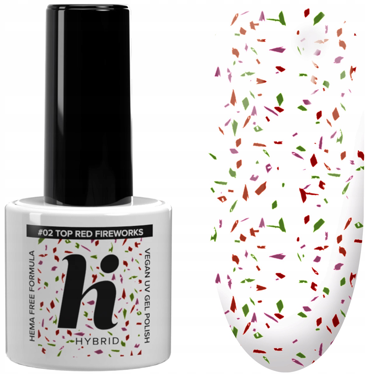 

Hi Hybrid Top No Wipe Hema Free Red Fireworks 5ML