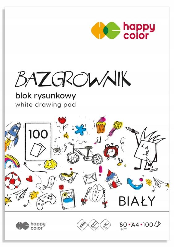 Blok rysunkowy biały Bazgrownik A4/100K HAPPY COLOR