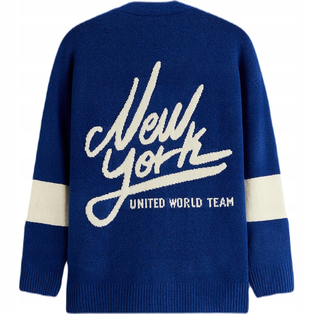 ZARA MAN NIEBIESKI KARDIGAN NAPISY XL WIOSNA Kolor niebieski