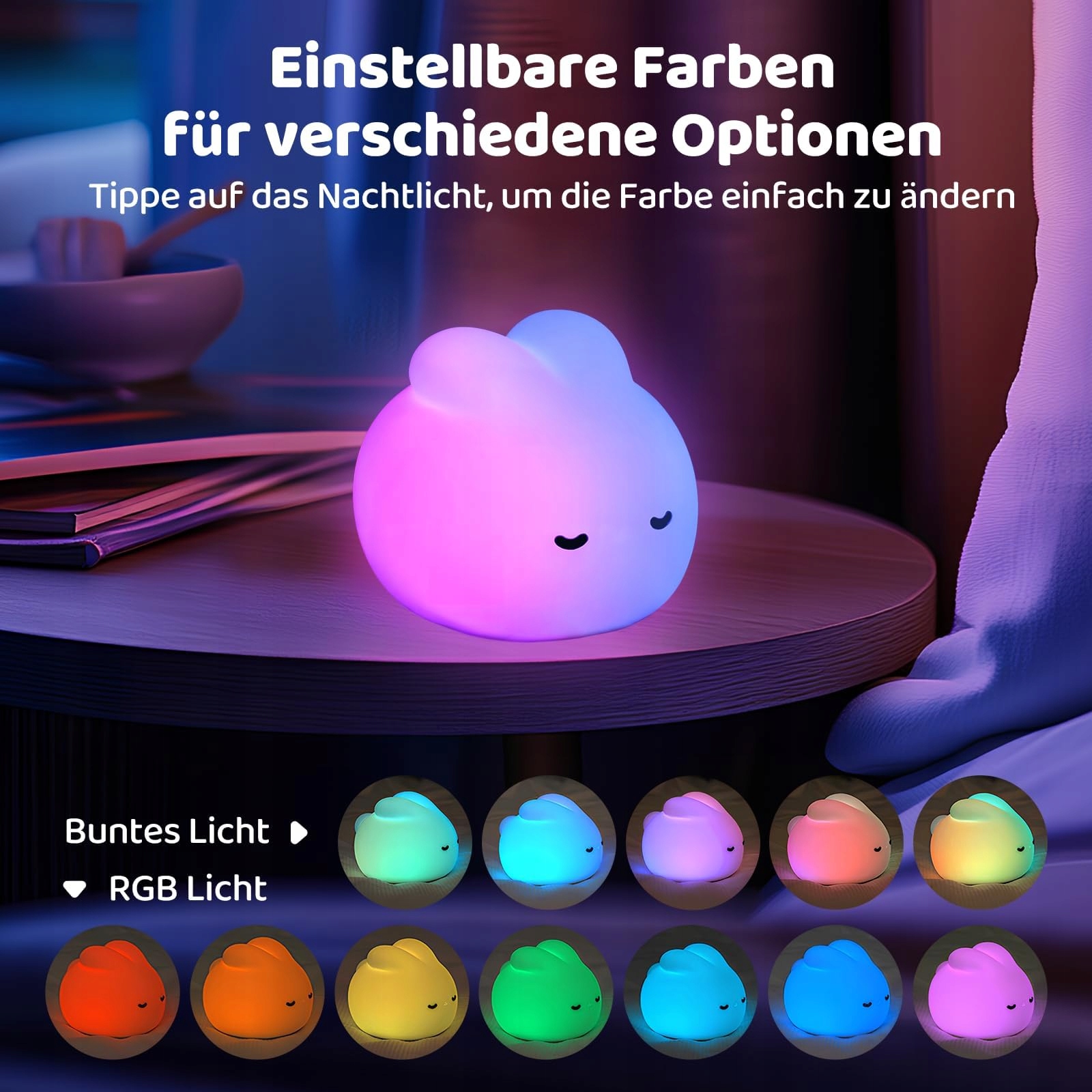 SANGYN Lampka Nocna LED Dla Dzieci Silikonowy Królik RGB Dotykowa — miniatura 4