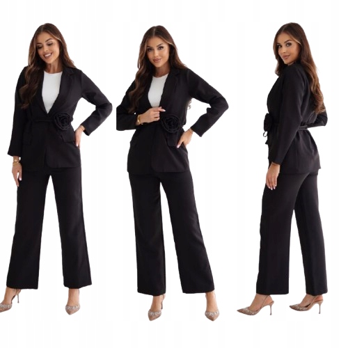 Garnitur Damski Komplet Marynarka Spodnie Wide Leg Róża S/36