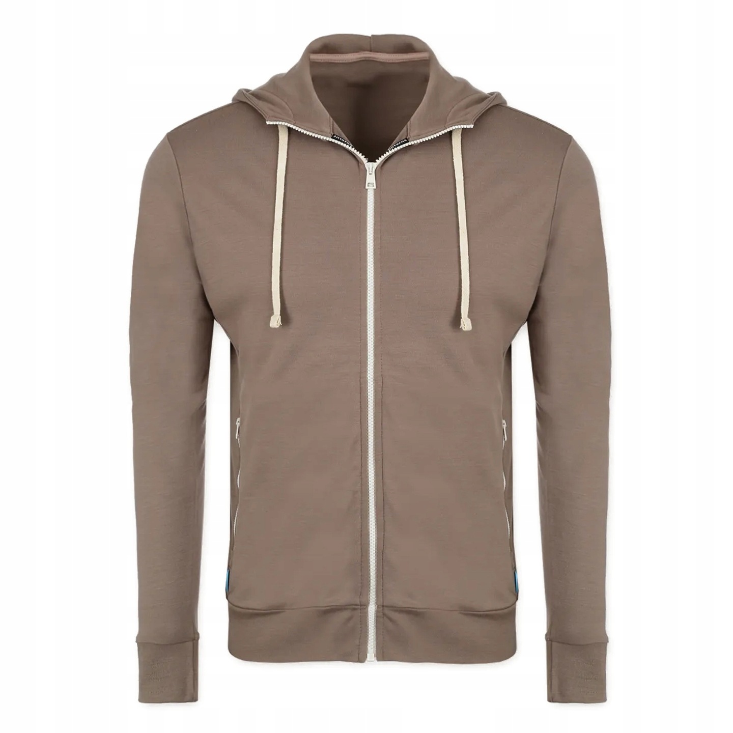 Bluza męska z wełny merino 100% rozpinana z kapturem mocha L