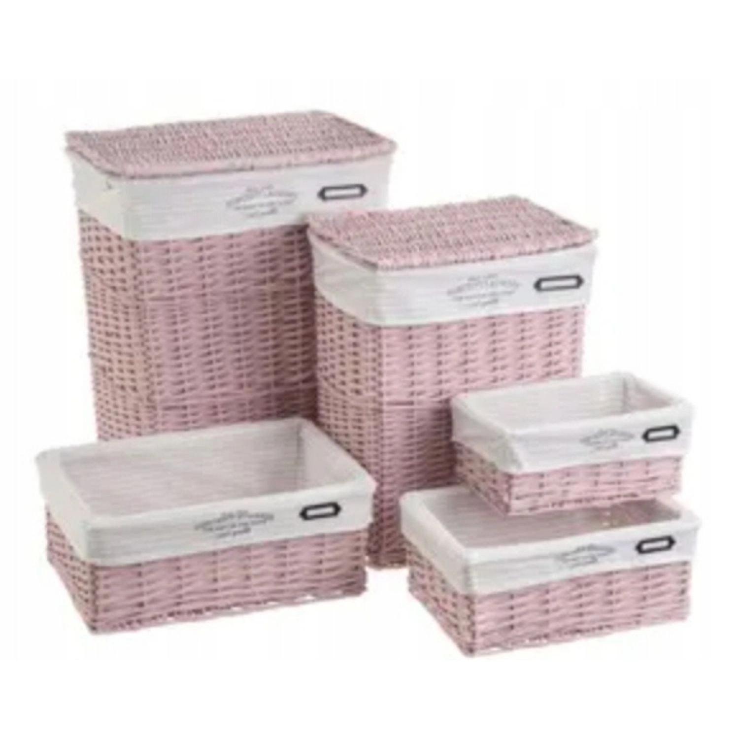 Sada 5 kusov prútených košov Casaseleccion, ružové na skladovanie