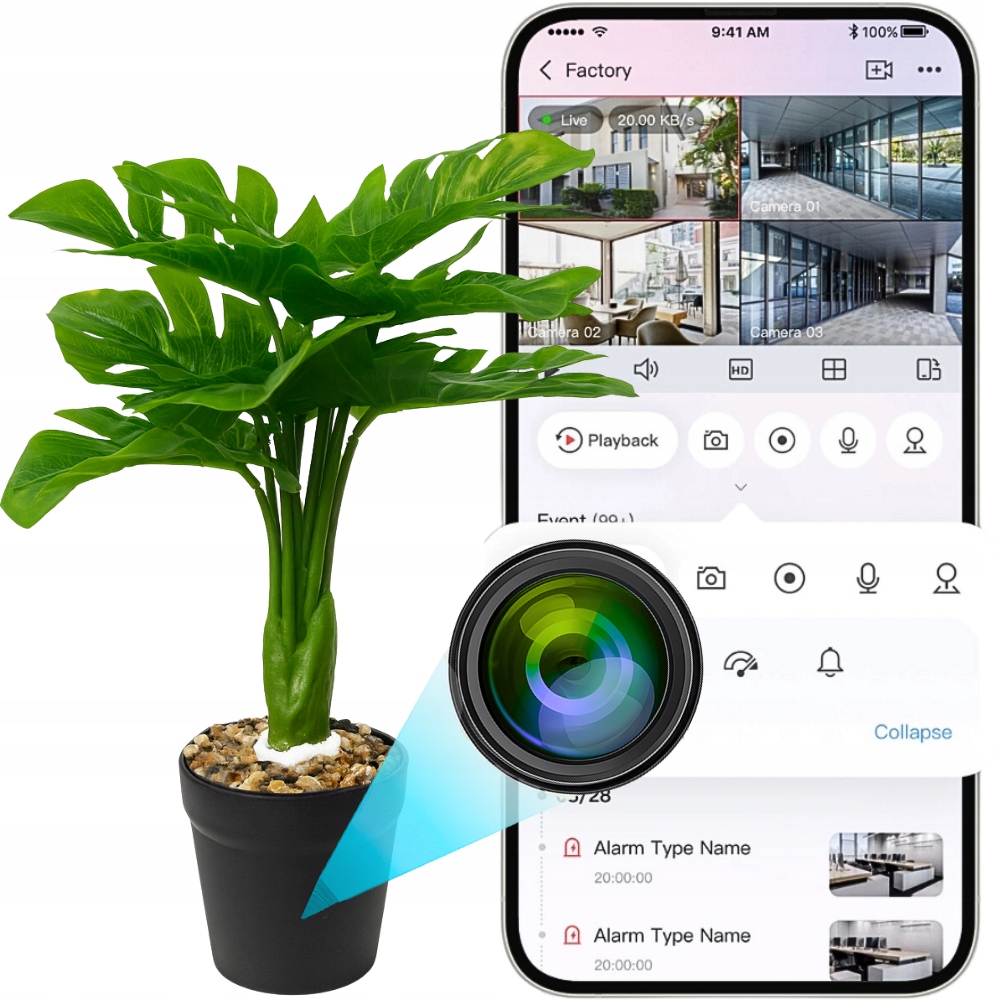 Mini kamera WiFi szpiegowska ukryta w doniczce Android zdalny podgląd