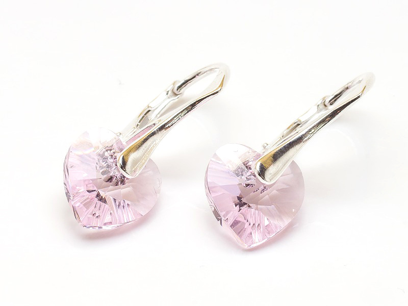 

Srebrne Kolczyki 925 z kr. Swarovski Serca 10 Rosa