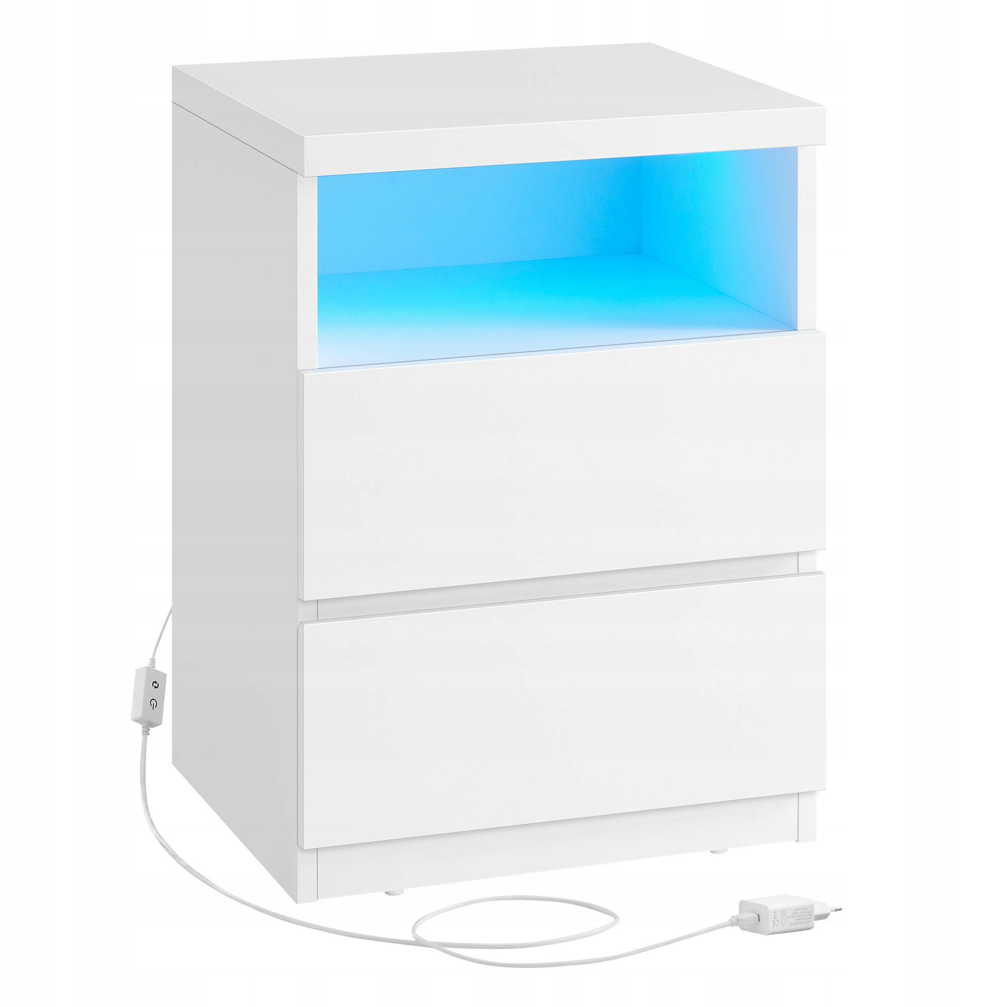 Nočná skrinka s Led osvetlením 25 farieb – biely, 2 zásuvky, police