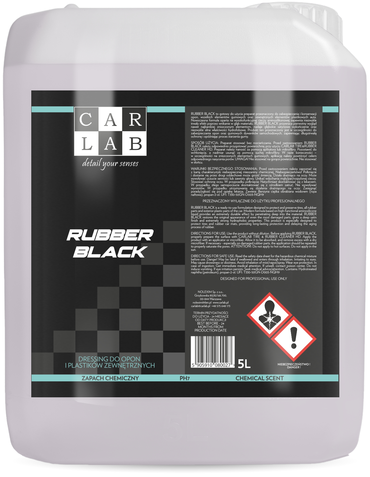 CARLAB RUBBER BLACK 5L - DRESSING DO OPON I PLASTIKÓW ZEWNĘTRZNYCH AUTA Producent Carlab