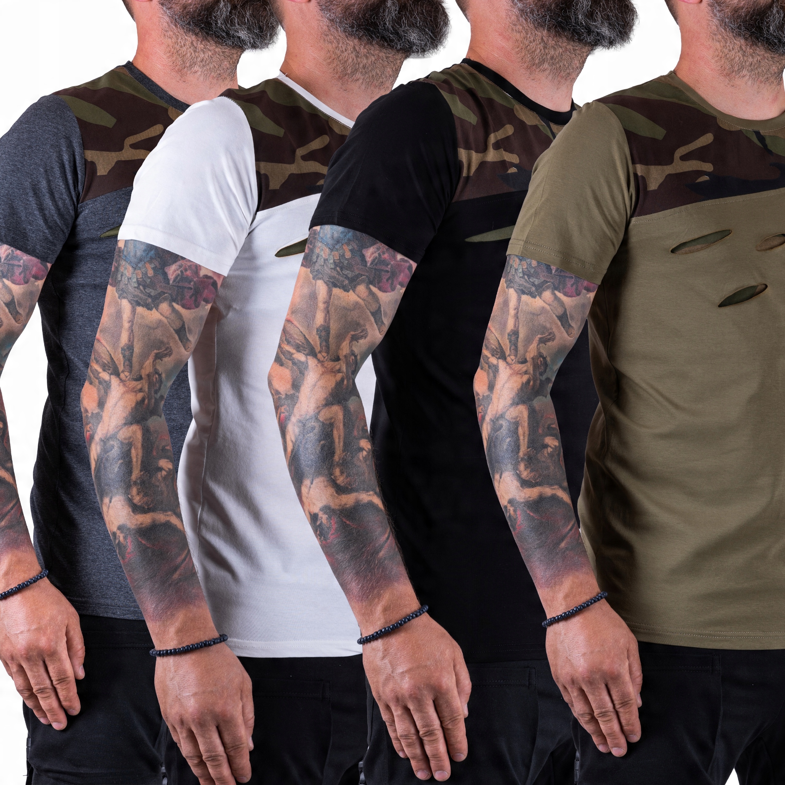 

T-shirt biała koszulka wstawki moro Segovia r. XL
