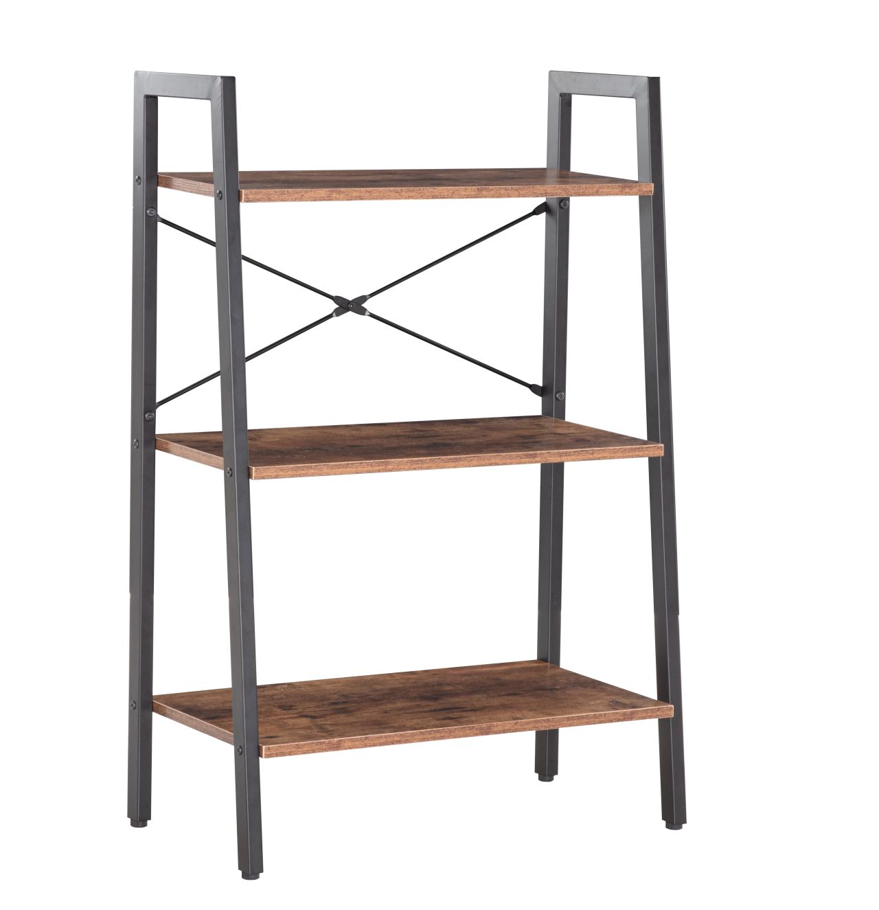 Regał Loftowy Niski Rustykalny Dąb do Salonu Furnitex 3 Półki Drabinka