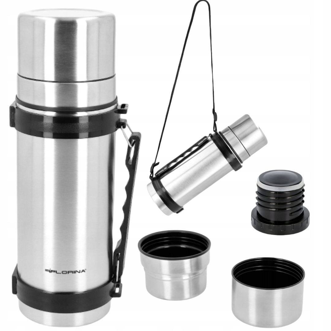 

Termos Nierdzewny Duży 1L 2 Kubki I Uchwyt Pasek