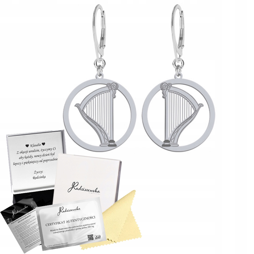 Stříbrné Náušnice S Harfou Harfa Hudba Dárek Žena Šperky Gravírování 925