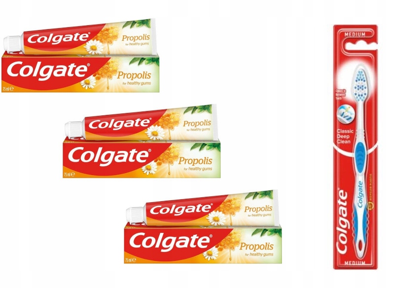 Colgate Zestaw Propolis Dziąseł 3x75ml Szczoteczka Classic Średnia 1szt