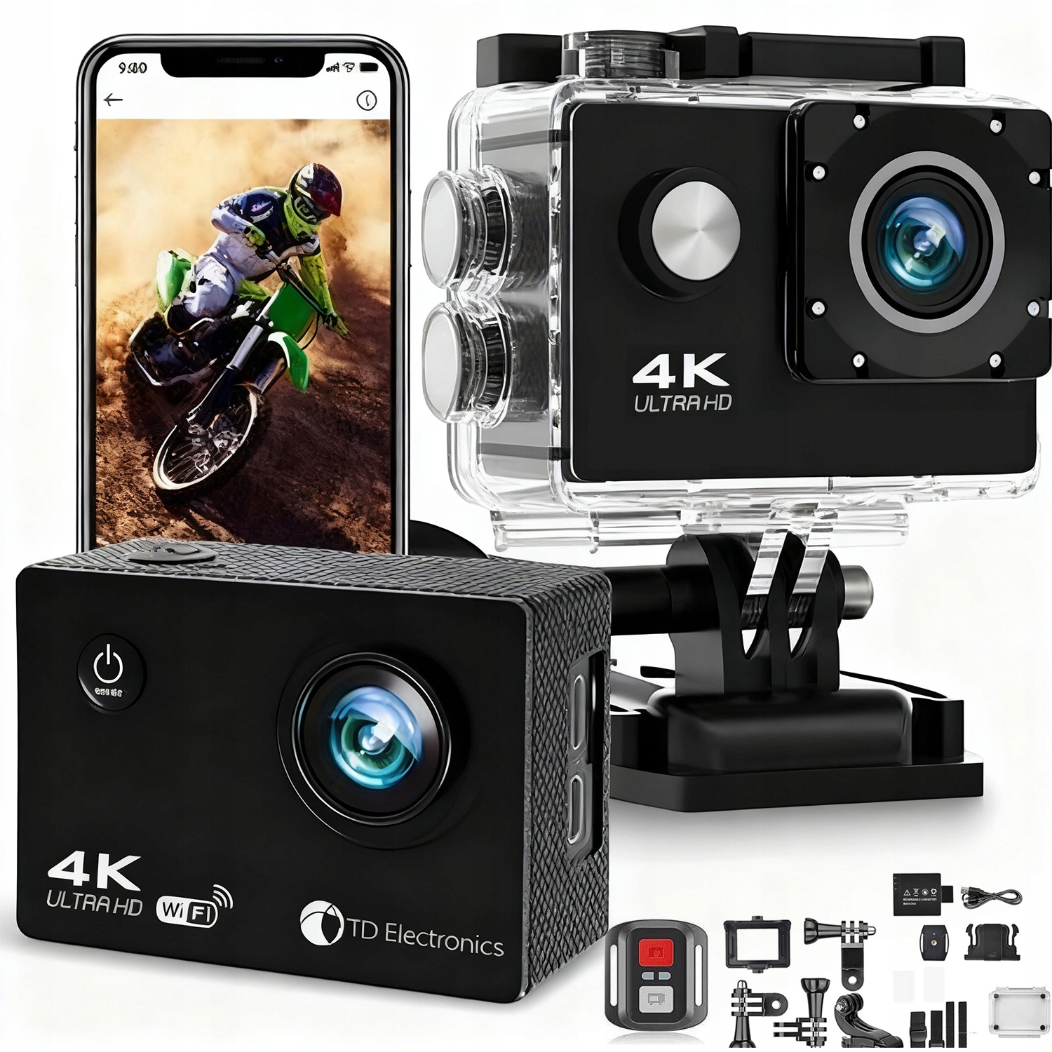 Kamera Akcji 4K 30FPS 20MP Kamera Podwodna Wodoodporna 30M, Kamera WiFi