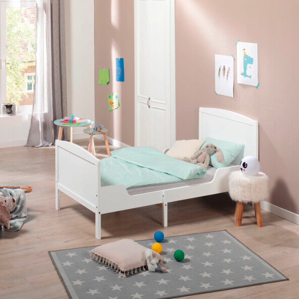 ŁÓŻKO DZIECIĘCE BIAŁE DREWNIANE ROSNĄCE Z DZIECKIEM ROZSUWANE 80x130-200 Kod producenta 591002300-999-A