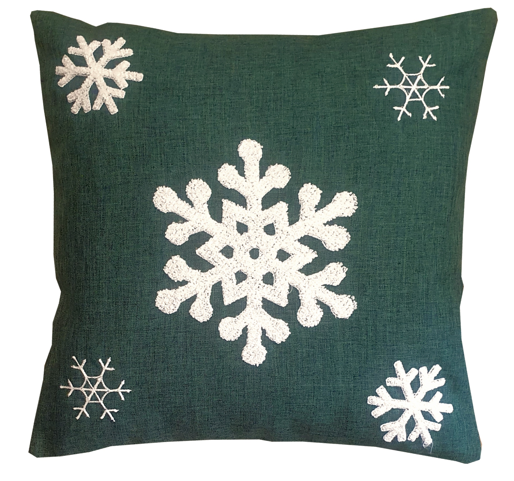 

Poszewka Świąteczna 40x40 Zielona Śnieżynki 3D