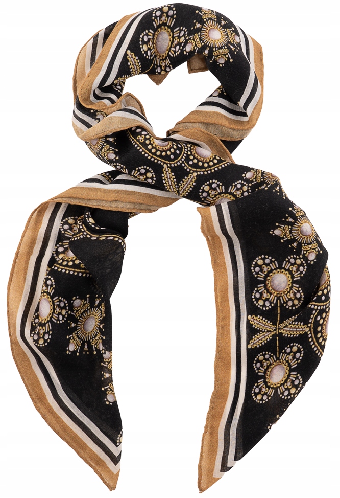 Vlněný šátek Černá vlna 100% s ornamentálním vzorem 95 x 95 cm