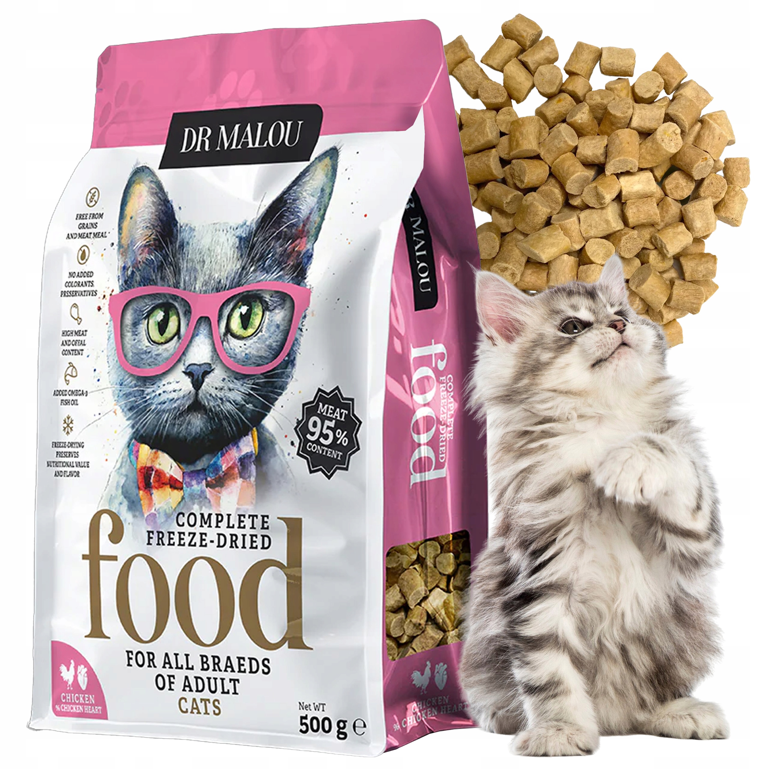 DrMalou Kurczak z kurzymi sercami karma dla kota liofilizowana 1kg