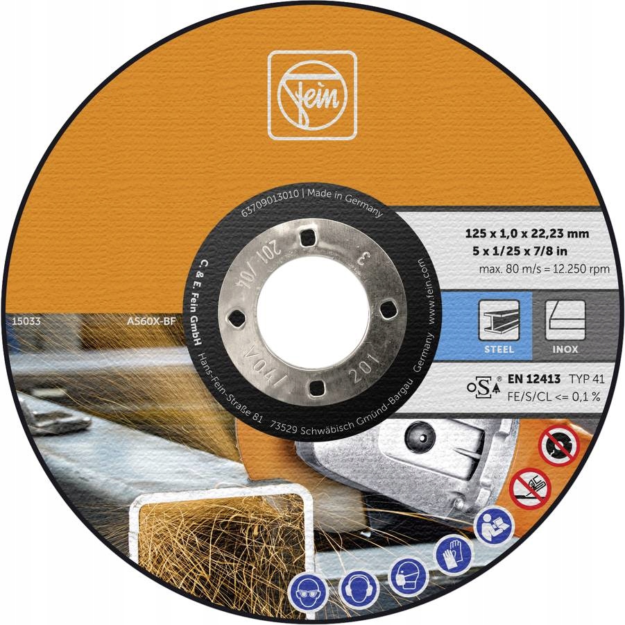 Tarcza do ciecia 125x22 23x1 stal Inox 25szt FEIN Producent code 63709013010