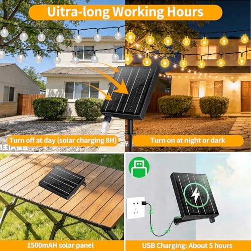 RJEDL Solarna Lampa 12M 60LED Wodoodporna Na Ogród Taras Balkon — miniatura 5