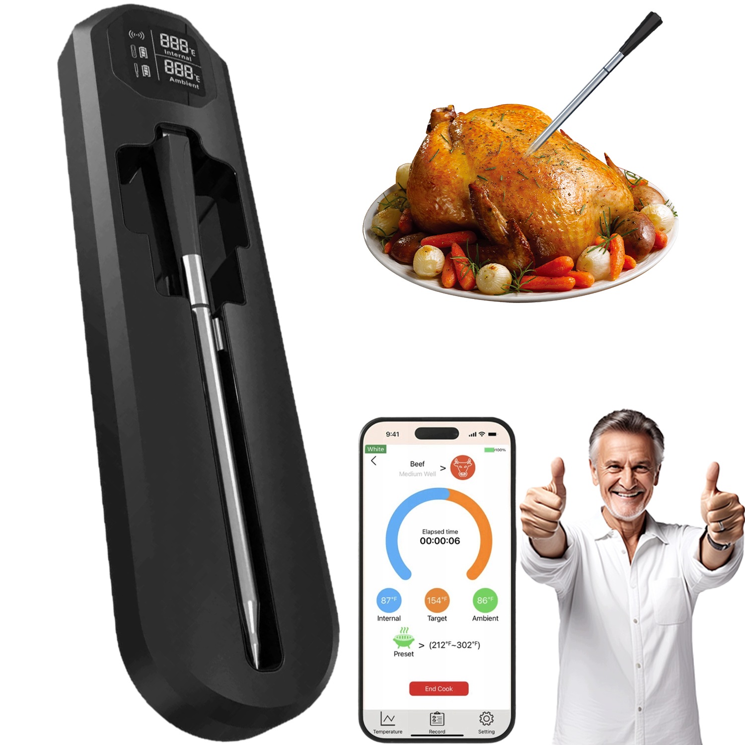 Teploměr Na Maso Bluetooth Elektronický Displej Aplikace Gril IP67