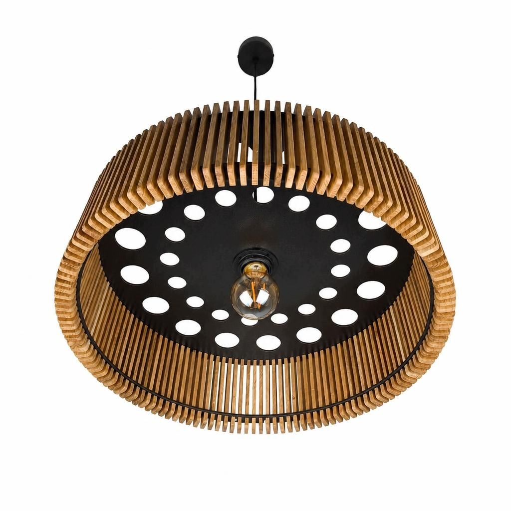 Moderná závesná lampa Okrúhla dubová lamela LO1X30 loft prírodný
