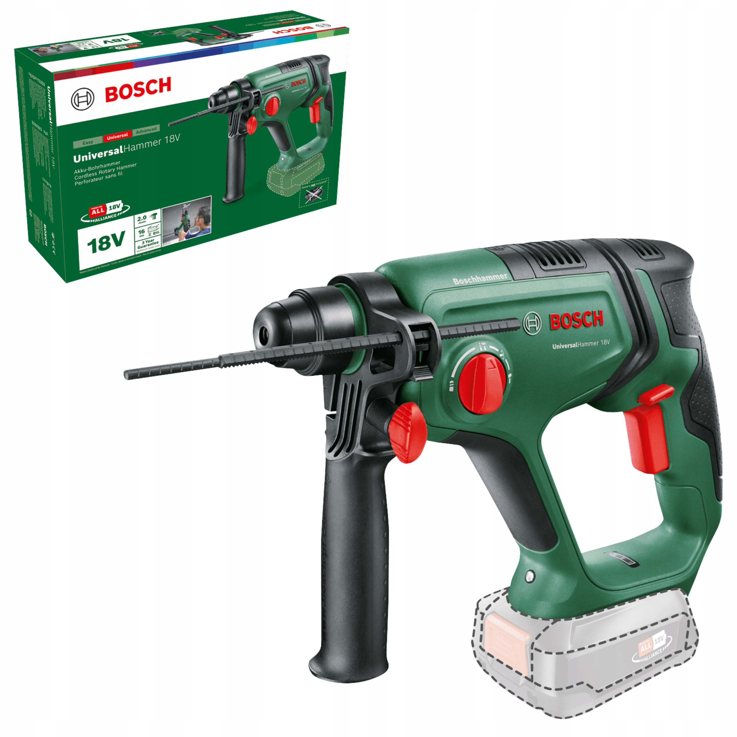 Młot udarowy akumulatorowy młotowiertarka Bosch UniversalHammer Sds+ 2J 18V