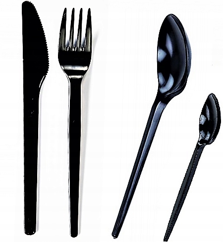 EKSKLUZYWNE Sztućce PREMIUM 200SZT CZARNE WIELORAZOWE PLASTIKOWE
