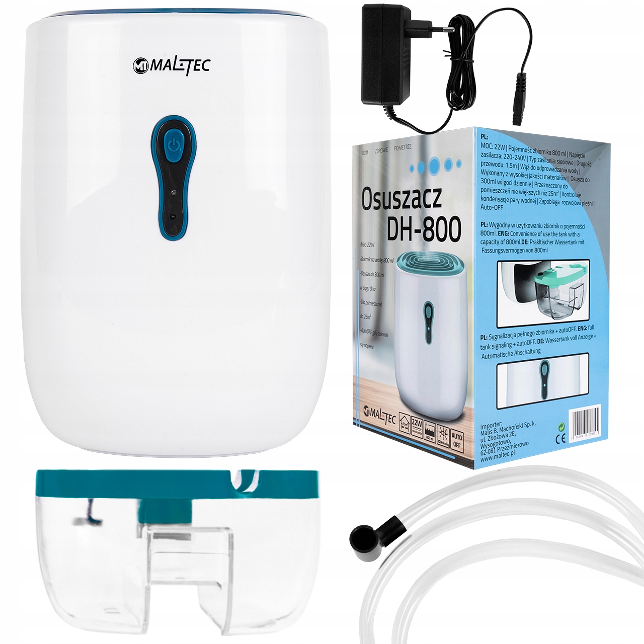 OSUSZACZ POWIETRZA POCHŁANIACZ WILGOCI CICHY WYDAJNY MALTEC 0,8L Maksymalna wielkość pomieszczenia 25 m²