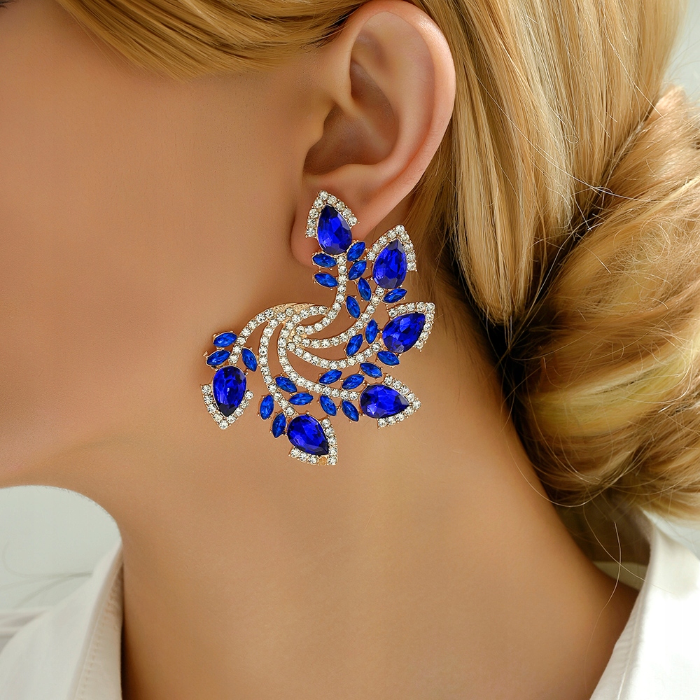 Kolczyki Sztyfty Kolor Złote Niebieskie Cyrkonie Kryształki Spirale 65mm Marka bez marki