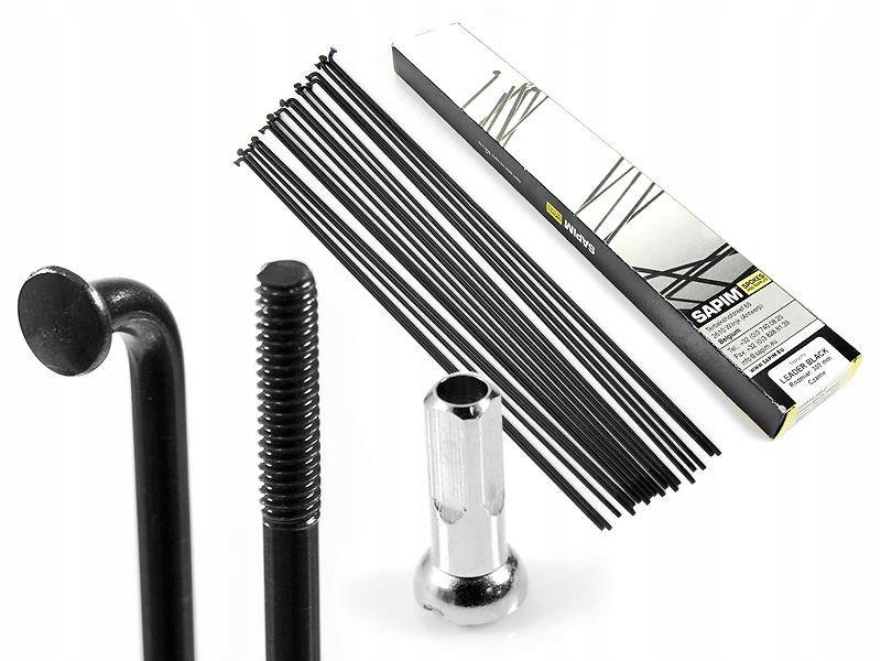 

18 szprych Sapim Leader 294, 2,0mm czarne nyple