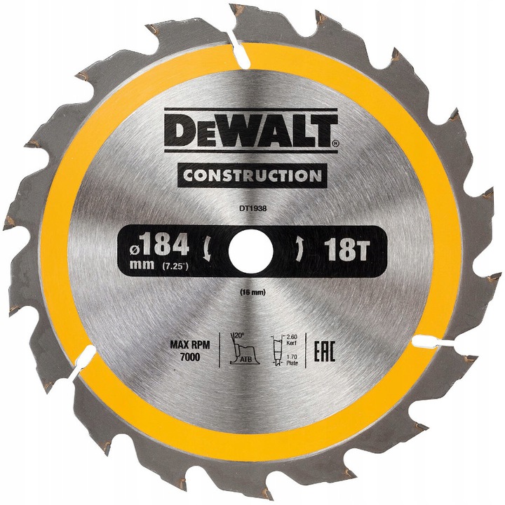 

Piła Tarczowa Do Drewna 184/16MM 18Z DT1938 Dewalt