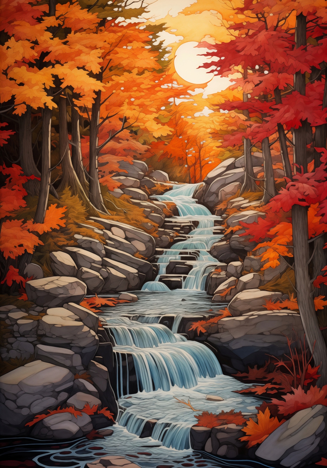 Plakát 70x100 cm Podzimní vodopády