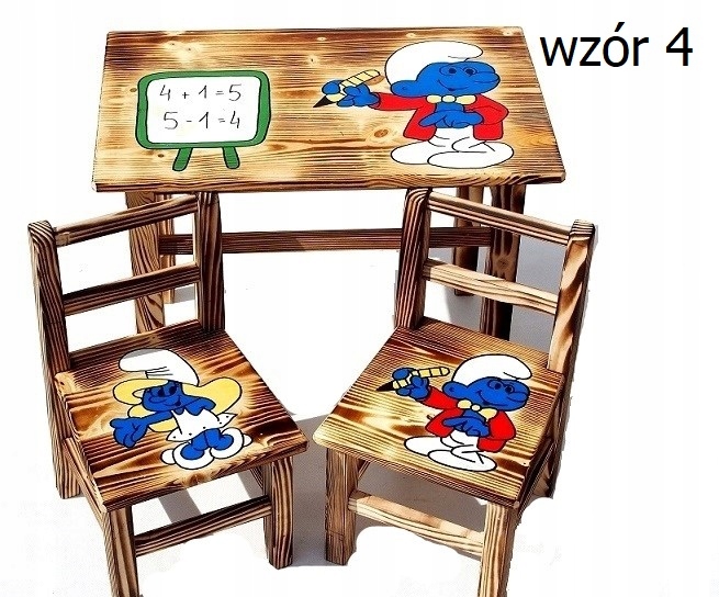 Stolik+4 krzesełka MEBELKI DREWNIANE DLA DZIECI! S Wysokość krzesła 45 cm