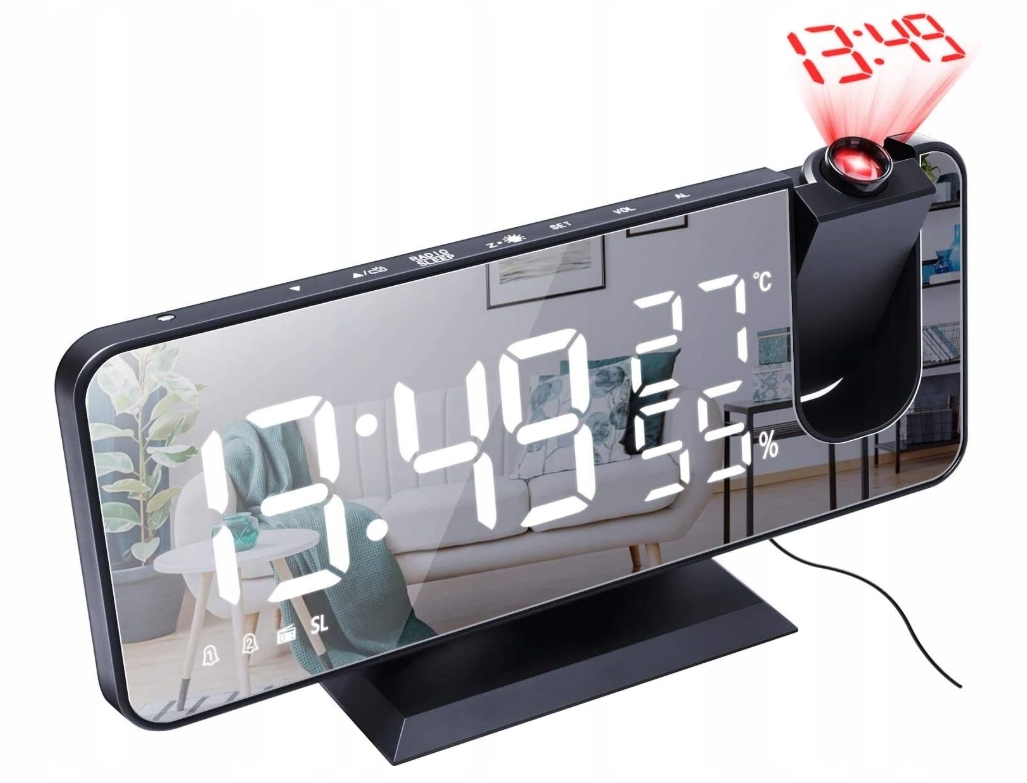 Zegar Elektroniczny Led Budzik Cyfrowy Z Lustrem Z Radiem Temperatura